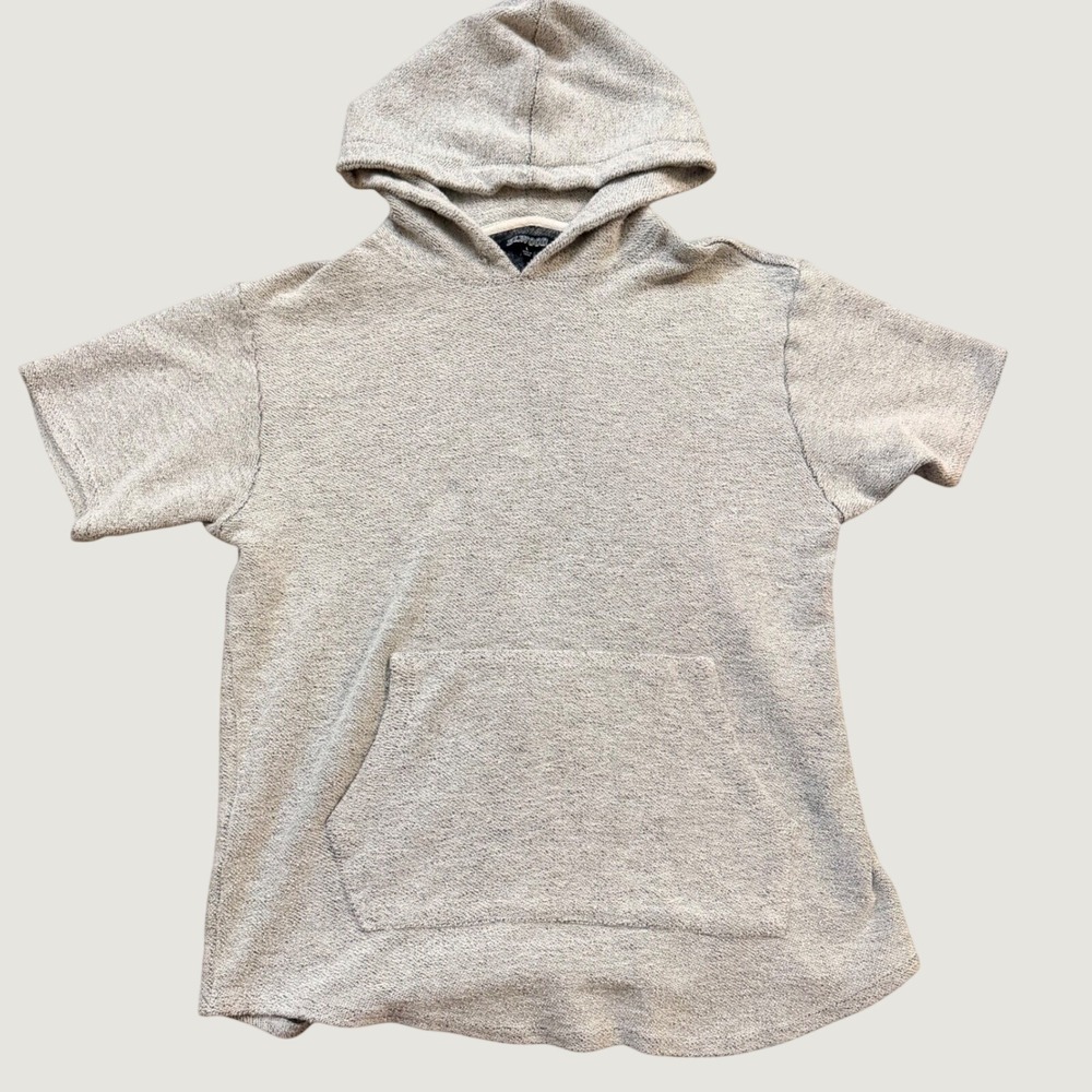 Elwood Short Sleeve Hoodie Size L Textured Knit Pullover Grey Casual Men